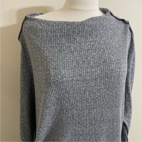 FREE PEOPLE Gray Londontown Asymmetrical Heathered Ribbed Long Sleeve Top - Picture 7 of 11